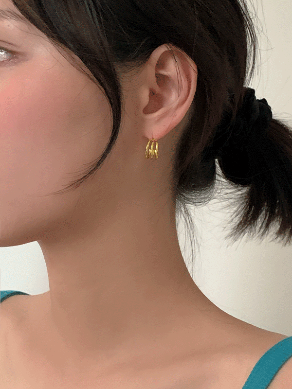 쓰리라인 라인 미니 링 귀걸이 이어링 (2color)